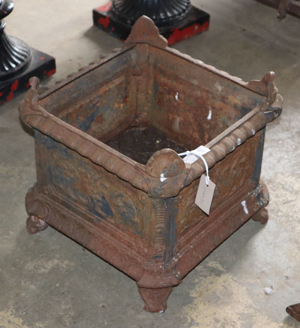 A square iron garden planter, W.37cm, H.35cm